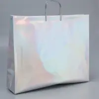 Пакет подарочный ПВХ, голография, серебро, пластиковая ручка, 50&times;42&times;12 см