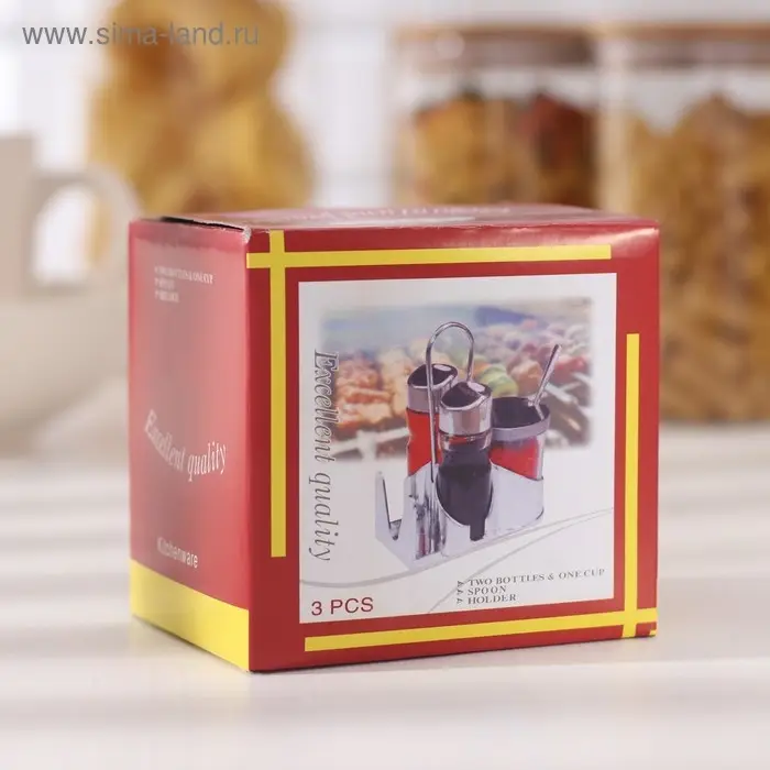 Набор для специй «Стиль», 3 шт: сахарница с ложкой 80 мл, солонка и перечница 50 мл, подставка-салфетница Набор для специй «Стиль», 3 шт: сахарница с ложкой 80 мл, солонка и перечница 50 мл, подставка-салфетница