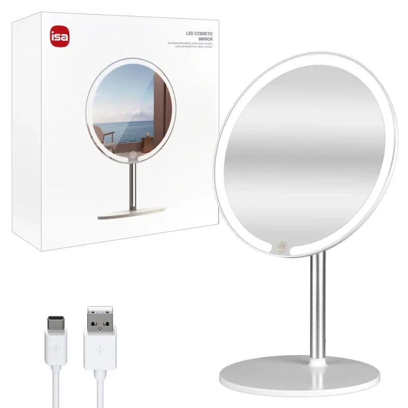 Настольное зеркало для макияжа с подсветкой ML-01 ISA белое