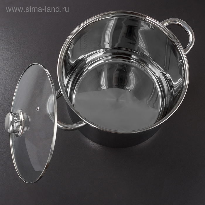 Кастрюля из нержавеющей стали Magistro Grande, 8,9 л, с крышкой, капсульное дно, индукция Кастрюля из нержавеющей стали Magistro Grande, 8,9 л, с крышкой, капсульное дно, индукция