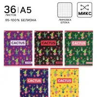 Тетрадь 36 листов в клетку Calligrata &laquo;Кактус&raquo;, МИКС