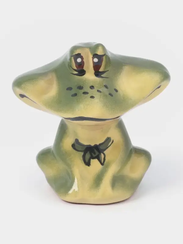 Набор для специй Кунгурская керамика &laquo;Лягушки&raquo;, 2 предмета на подставке: солонка, перечница, зелёная