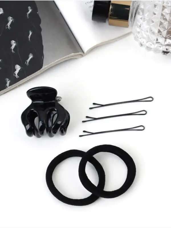 Набор для волос QF &laquo;Вивьен&raquo;, 2 резинки 5.5 см, 8 невидимок 5.5 см, краб 3 см, зубья, чёрный