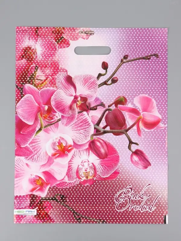 Пакет "Орхидея розовая, полиэтиленовый с вырубной ручкой, проруб. 38х47 см, 38х