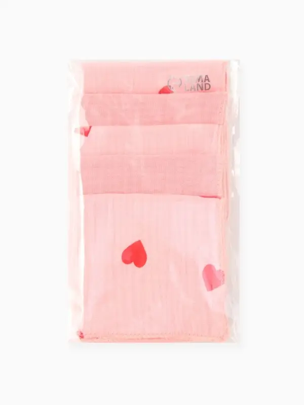 Платки носовые детские &laquo;Крошка Я&raquo; Pink Heart, 20&times;20 см, набор 6 шт., муслин, 100 % хлопок, розовые
