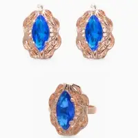 Гарнитур 3 предмета: серьги, кулон, кольцо безразмерное &laquo;Эдель&raquo;, ажурный овал, син в золоте, 45 см