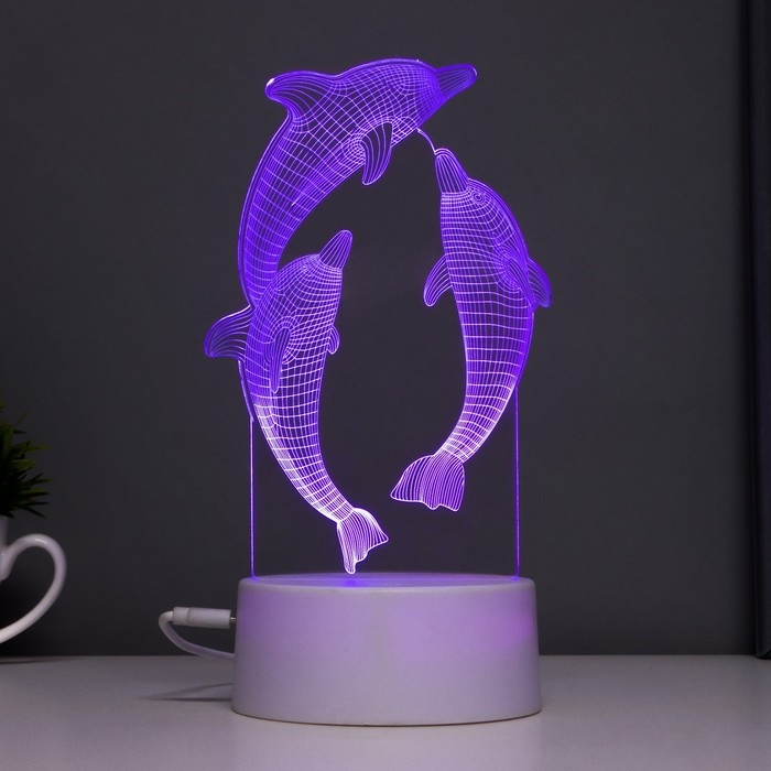 Светильник сенсорный  Светильник сенсорный "Дельфины" LED 7 цветов USB/от батареек белый RISALUX