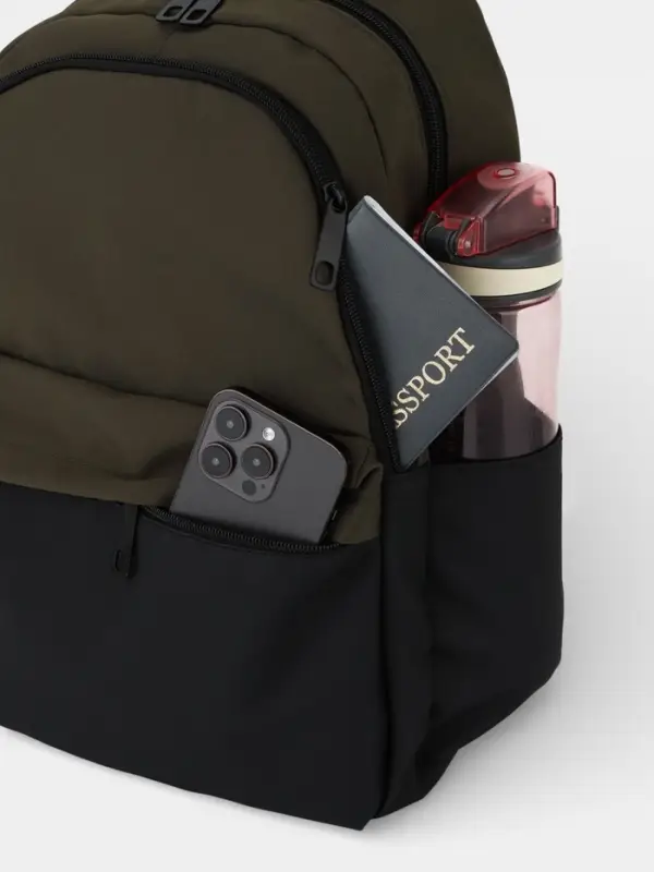 Рюкзак, 27*14*39 см, 2 отд 3н/карм, Комби, Водонепрон. дно, зеленый/черн