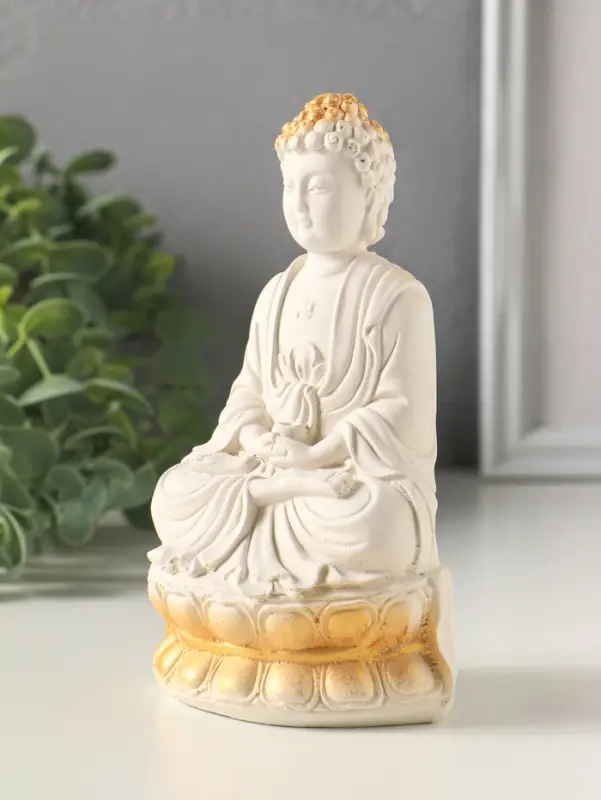 Фигурка гипс &laquo;Будда&raquo;, 15&times;9&times;6 см, белая с позолотой