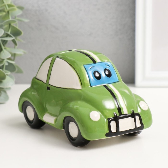 Копилка керамика  Копилка керамика "Машинка с глазками" зелёная 13х7,8х7,4 см