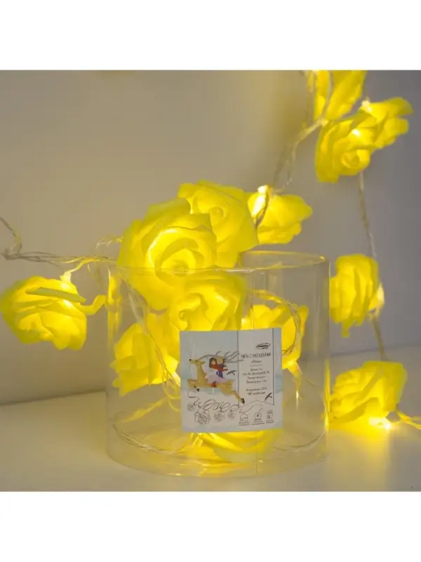 Гирлянда &laquo;Нить&raquo; 5 м с насадками &laquo;Розы жёлтые&raquo;, IP20, прозрачная нить, 20 LED, свечение тёплое белое, 220 В