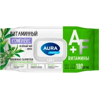 Салфетки влажные AURA FAMILY с антибактериальным эффектом с крышкой 180шт