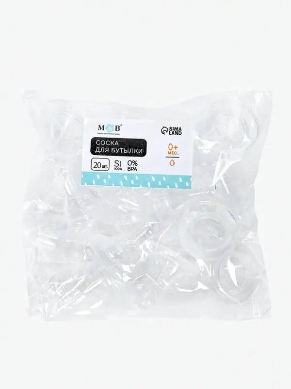 Соска на бутылочку, антиколиковая, от 0 мес., классическое горло, медленный поток, №1, фасовка по 20 шт.