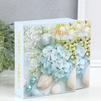 Фотоальбом на 40 фото 10х15 см "Голубая гортензия и ракушки" в коробке 4,5х14х17 см
