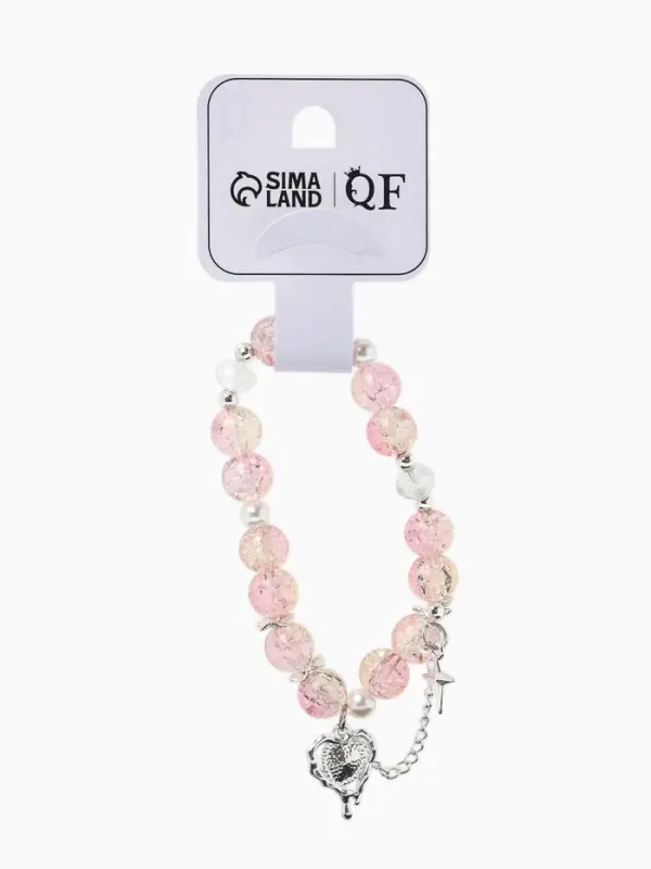 Браслет с подвесками &laquo;Сахарный. Сердце, искра&raquo;, d=6 см, шар № 10/8, розовый, бежевый в серебре