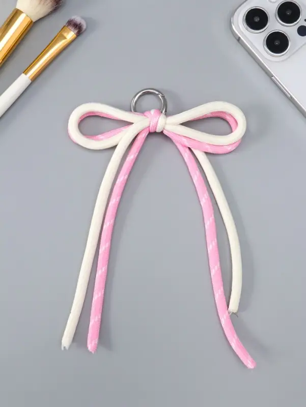 Брелок на карабине "Двойной бант" розово-белый 20х9,5х1 см