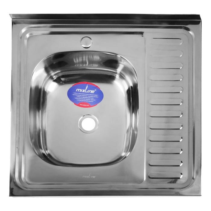 Мойка кухонная MIXLINE 527967, накладная, толщина 0.4 мм, 60х60х16 см, левая, выпуск 1 1/2 Мойка кухонная MIXLINE 527967, накладная, толщина 0.4 мм, 60х60х16 см, левая, выпуск 1 1/2"