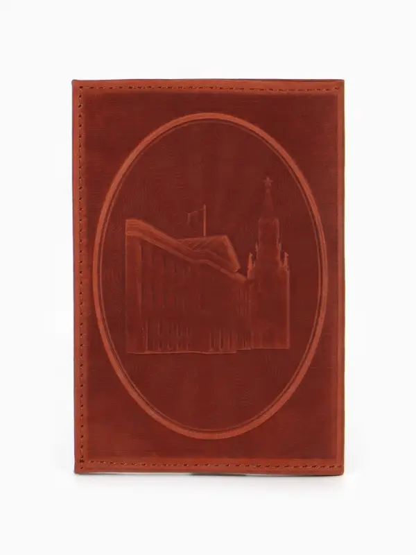 Обложка для паспорта, с гербом, рельефная, коричневая