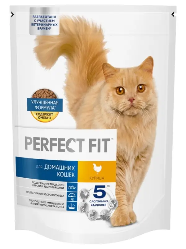 Сухой корм Perfect Fit для домашних кошек, курица, 650 г