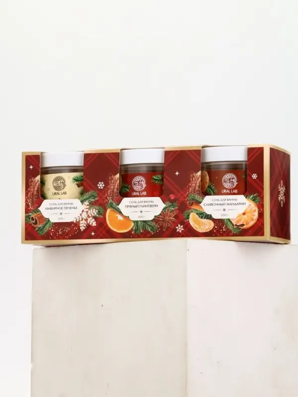 Соль для ванны, набор 3 шт х 200 г, имбирное печенье, глинвейн, мандарин, URAL LAB Соль для ванны, набор 3 шт х 200 г, имбирное печенье, глинвейн, мандарин, URAL LAB