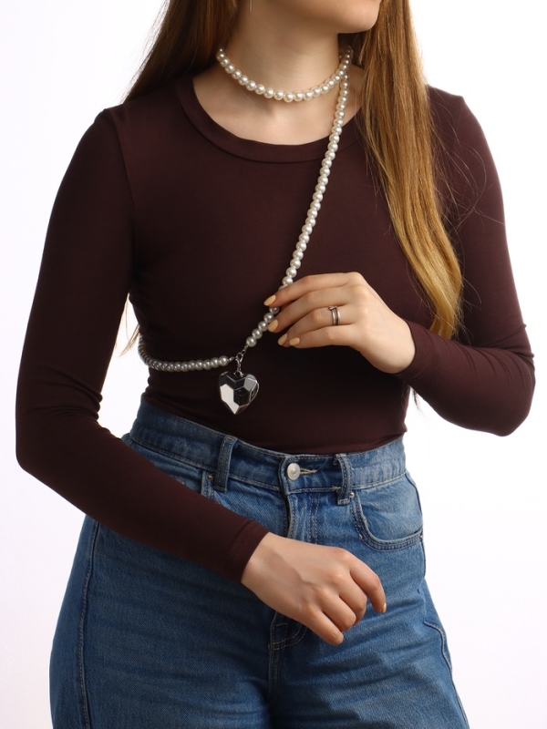 Портупея жемчужнаяс кулоном «Сердце», 129 см, белая в серебре Портупея жемчужнаяс кулоном «Сердце», 129 см, белая в серебре