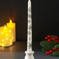 Свеча античная "Снежинки" 255х22 мм, с декором Свеча античная "Снежинки" 255х22 мм, с декором