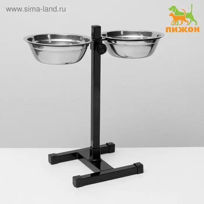 Подставка с мисками, 2&times;700 мл, высота 40 см, разборная, чёрная