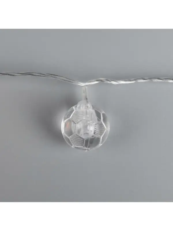 Гирлянда &laquo;Нить&raquo; 5 м с насадками &laquo;Футбольный мяч&raquo;, IP20, прозрачная нить, 20 LED, свечение белое, 8 режимов, 220 В