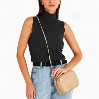 Сумка женская, через плечо, на молнии, 21&times;7&times;14 см, бежевая