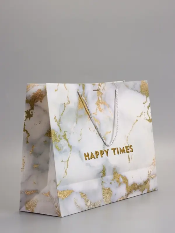 Пакет подарочный "Мрамор" , белый , с бантиком, 43 х 32 х 14 см