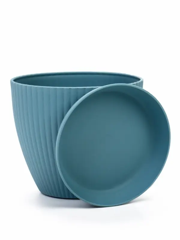 Горшок для цветов Ribbed, 15&times;15&times;13 см, 1.2 л, пластиковый, с поддоном, серо-голубой