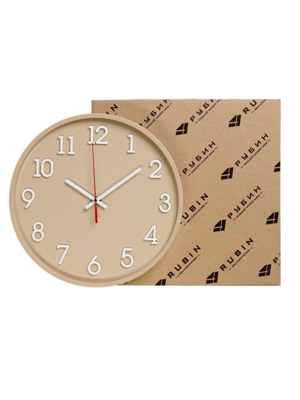 Часы настенные, интерьерные "Классика", d-28 см, открытая стрелка, бежевые