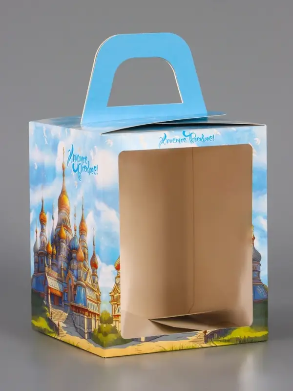 Коробка подарочная пасхальная с окном &laquo;Русский Храм&raquo;, 15&times;15&times;18 см