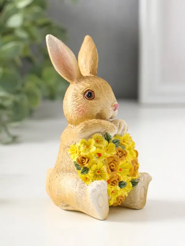 Сувенир полистоун "Зайчик с жёлтым цветочным сердцем" 11,5 см