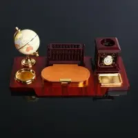 Набор настольный, органайзер 6 в 1, с визитницей и часами, вишня