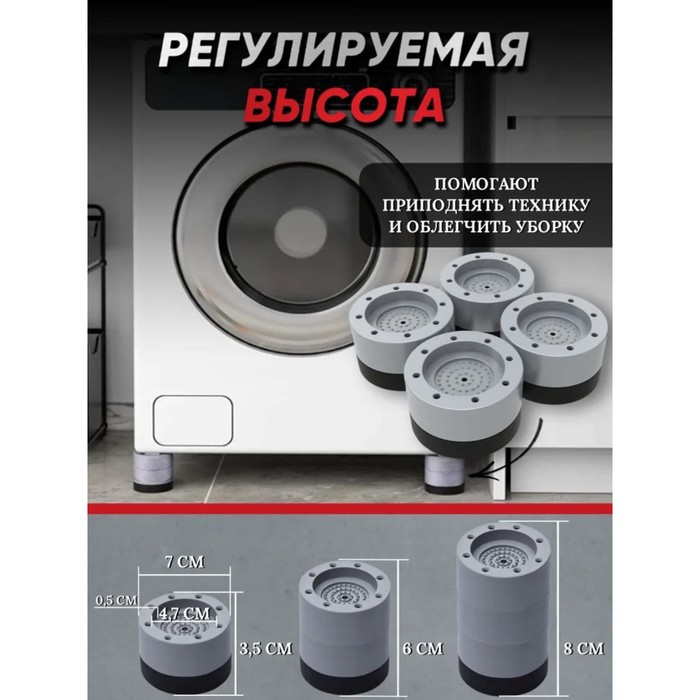 Набор подставок антивибрационных, для стиральной машины, 4 шт, 7,4×4,6 см, d=4,7 см Набор подставок антивибрационных, для стиральной машины, 4 шт, 7,4×4,6 см, d=4,7 см