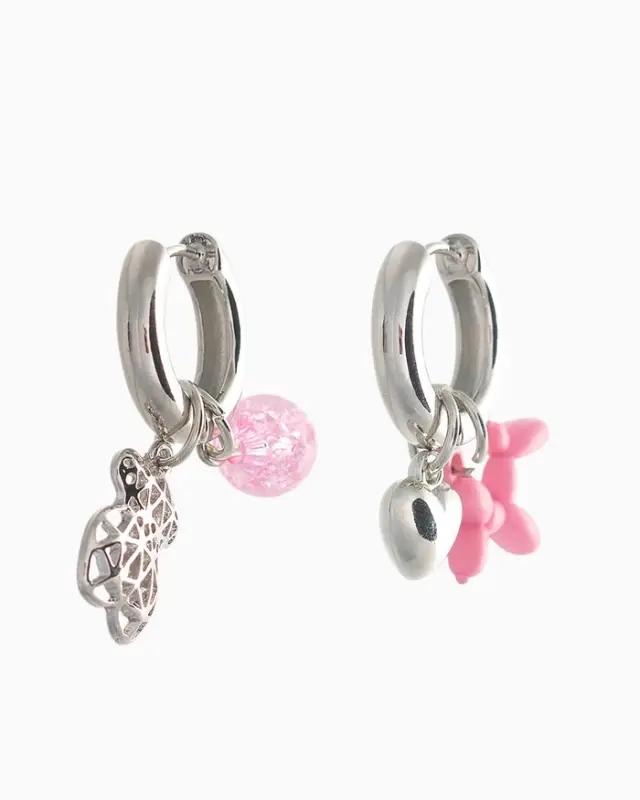 Серьги со съёмным элементом &laquo;Трансформер&raquo;, мишка, розовые в серебре