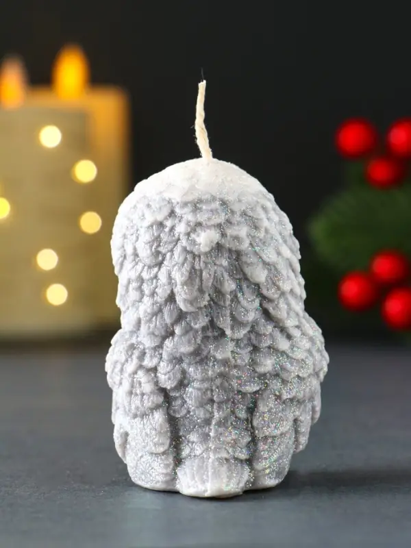 Свеча новогодняя "Совушка" 50х75 мм, серый