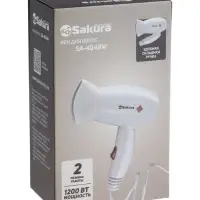 Фен Sakura SA-4049W, 1200 Вт, 2 скорости, 2 температурных режима, белый