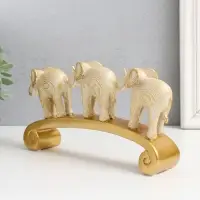 Фигурка полистоун &laquo;Три белых слона на дуге, с золотом&raquo;, 26&times;5.5&times;13 см
