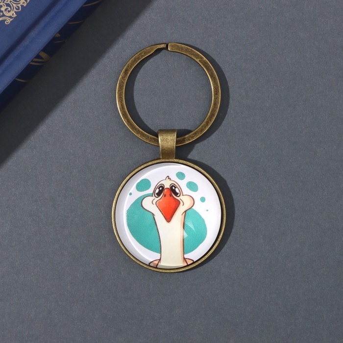 Брелок стекло, металл  Брелок стекло, металл "Круг. Гусь" d=3 см