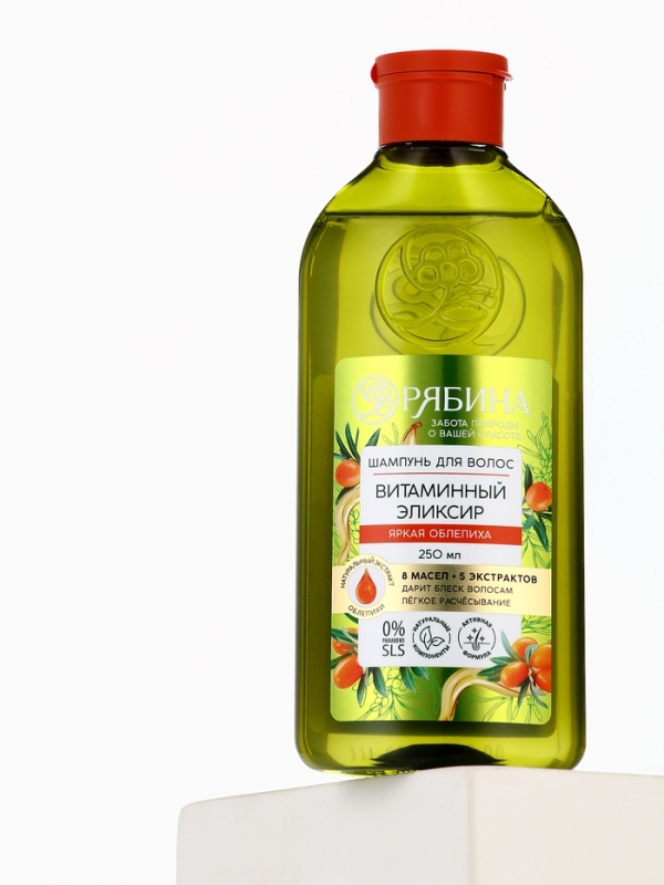 Шампунь для волос, витаминный эликсир, аромат облепихи, 400 мл, Рябина Шампунь для волос, витаминный эликсир, аромат облепихи, 400 мл, Рябина