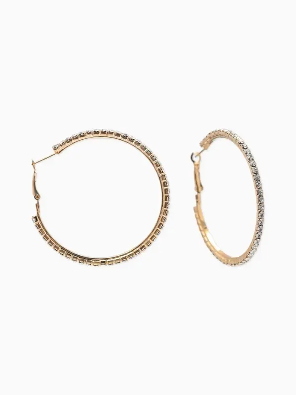 Серьги-кольца со стразами d=5.5 см, белые в золоте