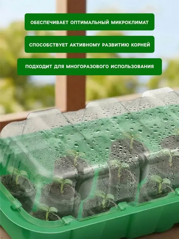 Мини - парник для рассады, 24&times;12&times;11 см, 11 ячеек под таблетки для рассады d=3 см, пластик, Greengo