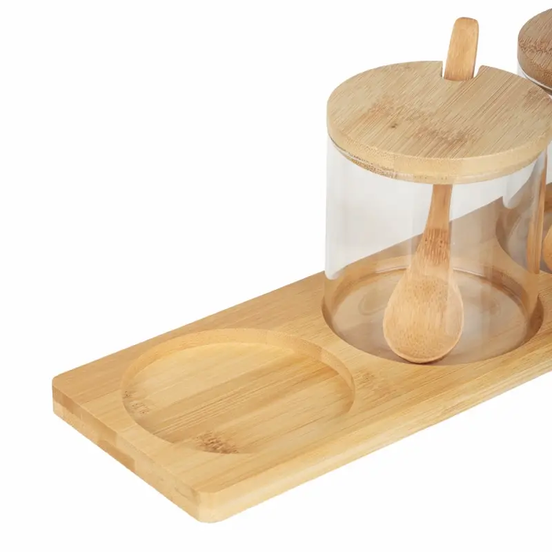 VETTA ЭКО Набор банок для хранения с ложкой, 3шт., 300мл, 28х10х9,5см, стекло, бамбук