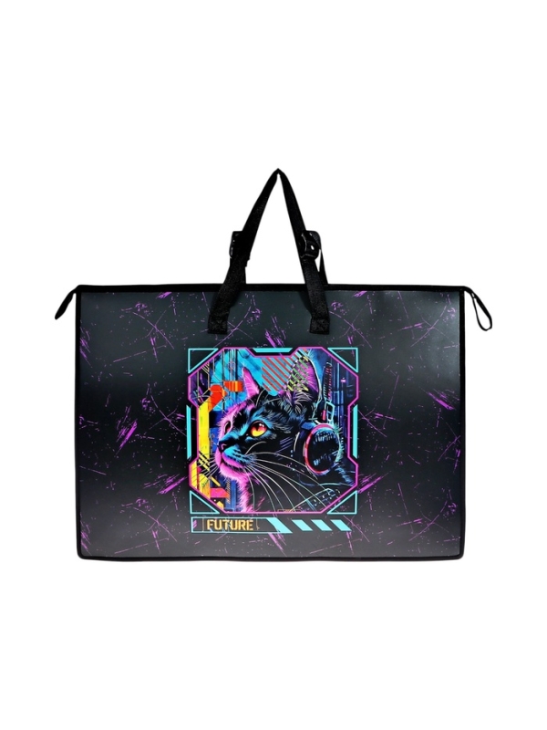 Папка А2 , 650х470х100 мм, deVENTE Папка А2 , 650х470х100 мм, deVENTE "Cyber Cat", с ручками, пластиковая, молния сверху, внутренний карман