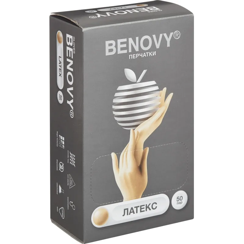 Перчатки мед.смотров. латекс, н/c,н/о,текстур беж/натур Benovy (XL) 50 п/уп