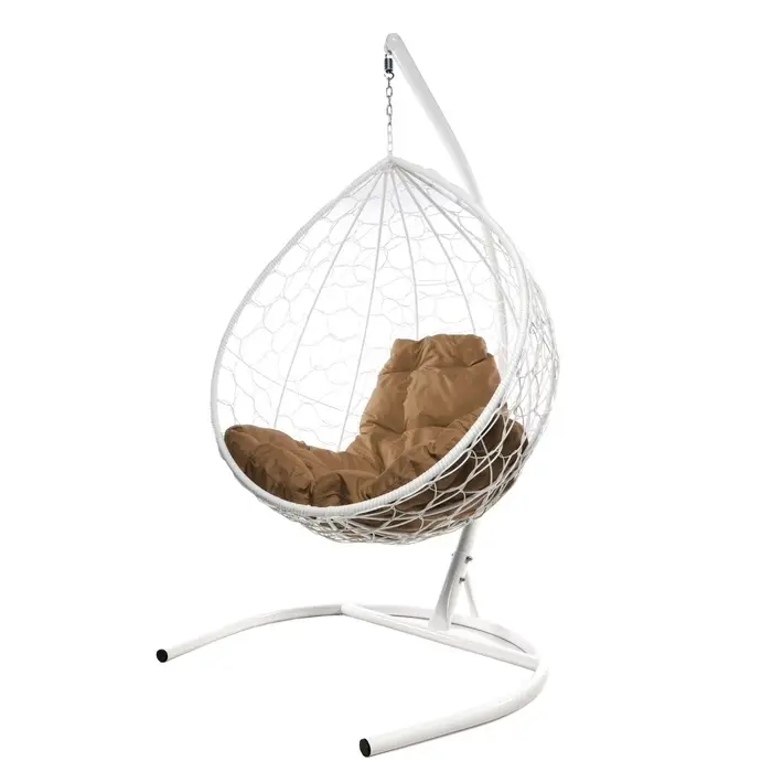 Подвесное кресло - кокон &laquo;Капля&raquo;, с искусственным ротангом, 193&times;72&times;98 см, белое, бежевая подушка