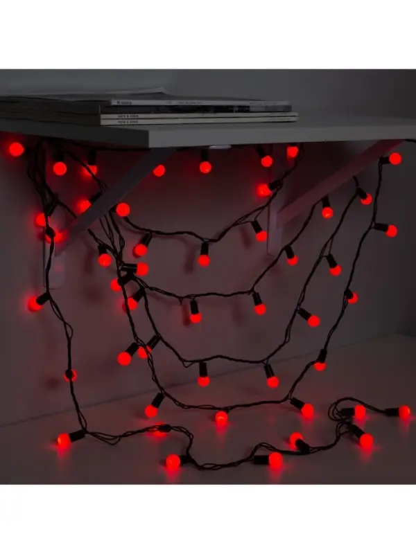 Гирлянда &laquo;Нить&raquo; 20 м с насадками &laquo;Шарики 1.5 см&raquo;, IP44, тёмная нить, 200 LED, свечение красное, 8 режимов, 220 В