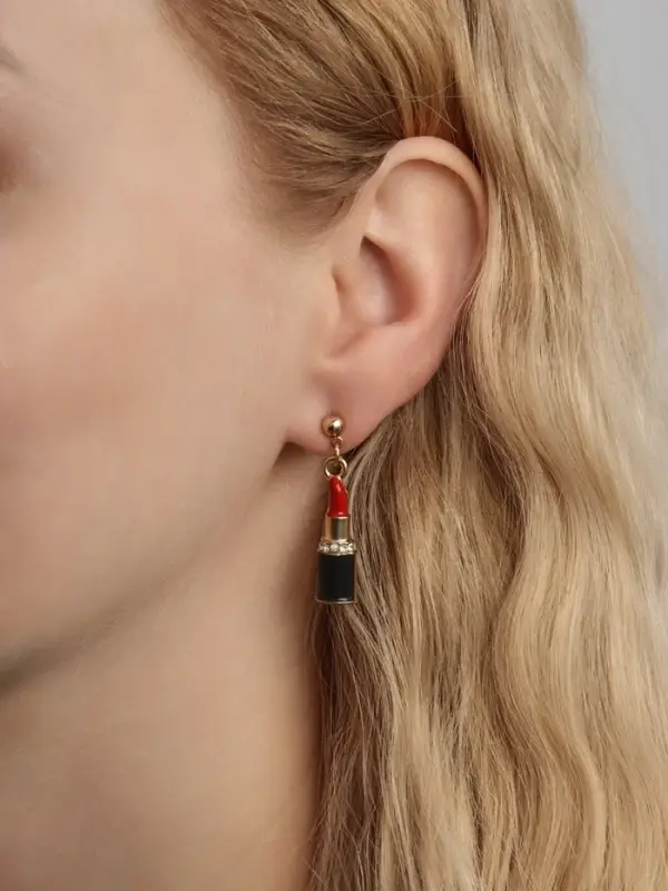 Серьги ассорти &laquo;Красотка&raquo;, помада, губы, красно-чёрные в золоте